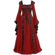 ZVAVZ Clearance Deals Of Today Vintage Gothic Dresses for Women Retro Floor Length Gown Dress Long Sleeve Bandage Dress With Corset Yellow Formal Dress For Women